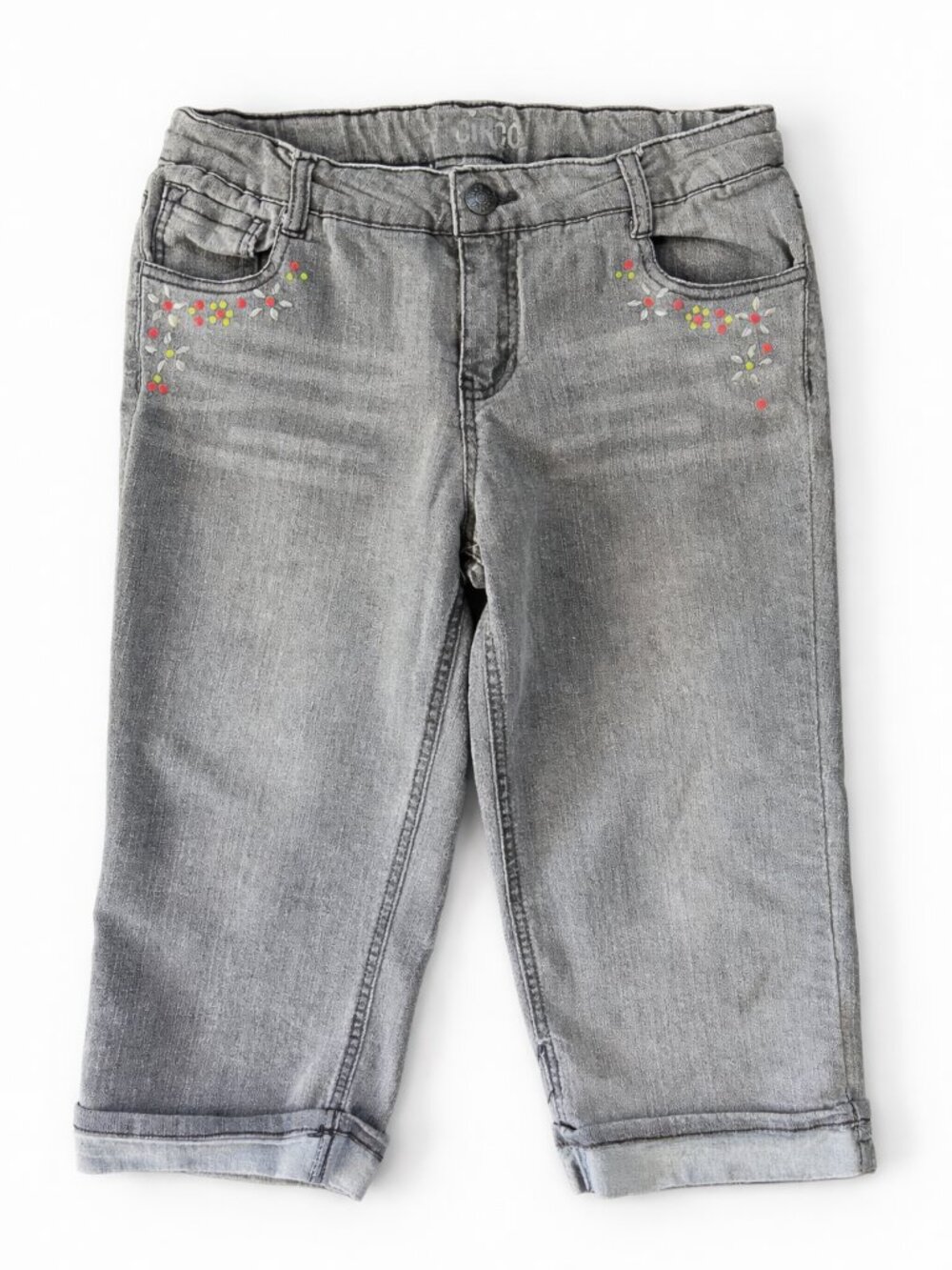 Circo Girls Gray Denim Capri Pants Size 16 Floral Details